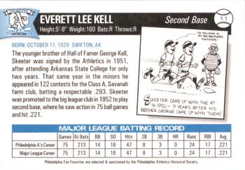 1998 Philadelphia Athletics Historical Society Fan Favorites #11 Skeeter Kell Back