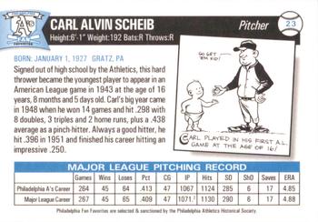 1998 Philadelphia Athletics Historical Society Fan Favorites #23 Carl Scheib Back