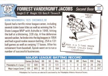 1998 Philadelphia Athletics Historical Society Fan Favorites #30 Spook Jacobs Back