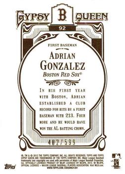 2012 Topps Gypsy Queen - Framed Blue #92 Adrian Gonzalez  Back