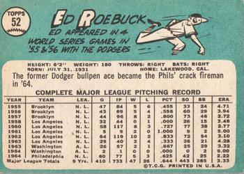 1965 Topps #52 Ed Roebuck Back