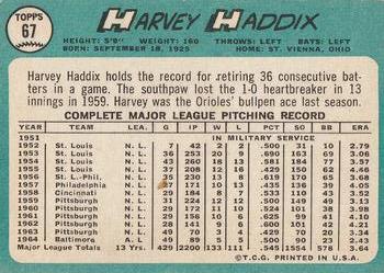 1965 Topps #67 Harvey Haddix Back