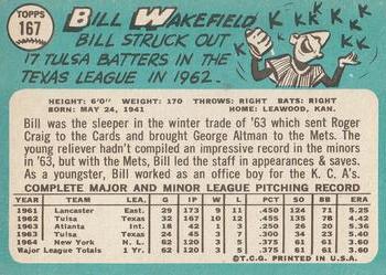 1965 Topps #167 Bill Wakefield Back