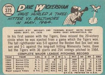 1965 Topps #375 Dave Wickersham Back