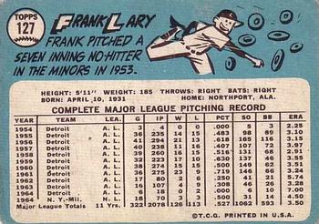 1965 Topps #127 Frank Lary Back