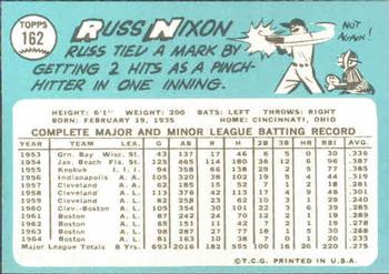 1965 Topps #162 Russ Nixon Back