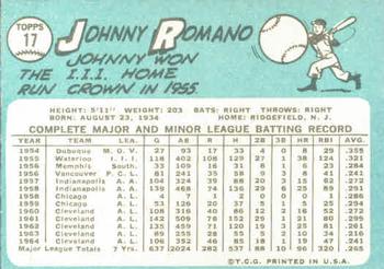 1965 Topps #17 Johnny Romano Back