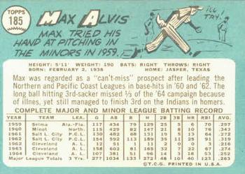 1965 Topps #185 Max Alvis Back