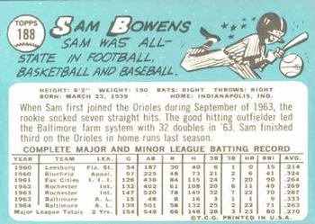 1965 Topps #188 Sam Bowens Back