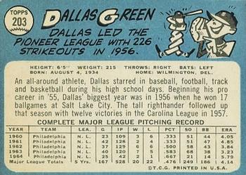 1965 Topps #203 Dallas Green Back