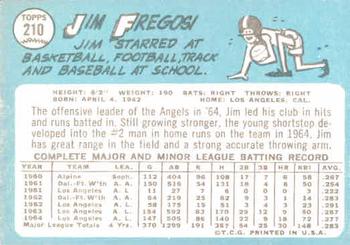 1965 Topps #210 Jim Fregosi Back