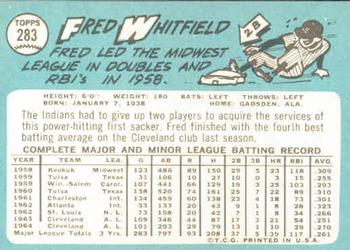 1965 Topps #283 Fred Whitfield Back
