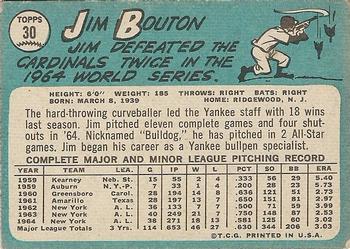 1965 Topps #30 Jim Bouton Back