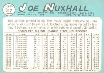 1965 Topps #312 Joe Nuxhall Back