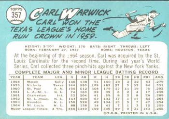 1965 Topps #357 Carl Warwick Back