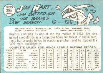 1965 Topps #395 Jim Hart Back