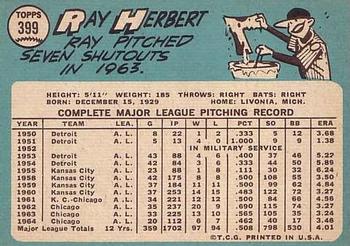 1965 Topps #399 Ray Herbert Back