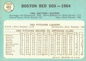 1965 Topps #403 Boston Red Sox Back