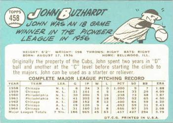 1965 Topps #458 John Buzhardt Back