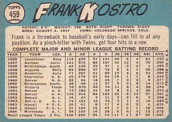 1965 Topps #459 Frank Kostro Back