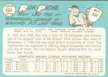 1965 Topps #464 Ron Piche Back