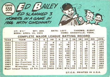 1965 Topps #559 Ed Bailey Back