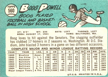1965 Topps #560 Boog Powell Back