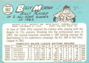 1965 Topps #562 Billy Moran Back