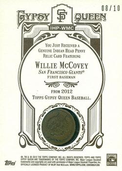 2012 Topps Gypsy Queen - Indian Head Penny #IHP-WMC Willie McCovey  Back