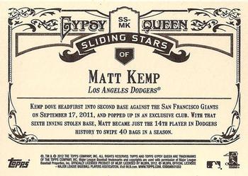 2012 Topps Gypsy Queen - Sliding Stars #SS-MK Matt Kemp  Back