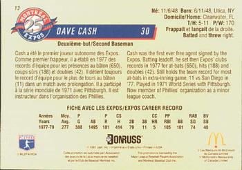 1993 Donruss McDonald's Montreal Expos 25th Anniversary #13 Dave Cash Back