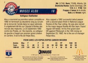 1993 Donruss McDonald's Montreal Expos 25th Anniversary #1 Moises Alou Back