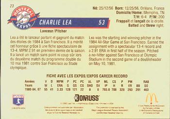 1993 Donruss McDonald's Montreal Expos 25th Anniversary #23 Charlie Lea Back