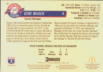 1993 Donruss McDonald's Montreal Expos 25th Anniversary #30 Gene Mauch Back
