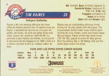 1993 Donruss McDonald's Montreal Expos 25th Anniversary #6 Tim Raines Back