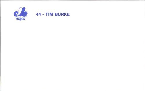 1989 Montreal Expos Postcards #4 Tim Burke Back