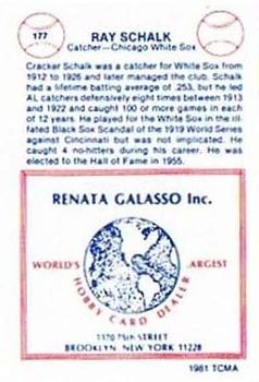 1977-84 Galasso Glossy Greats #177 Ray Schalk Back
