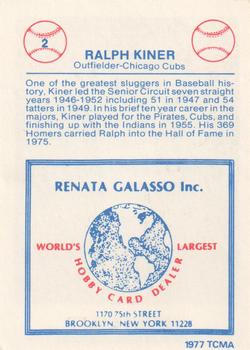 1977-84 Galasso Glossy Greats #2 Ralph Kiner Back