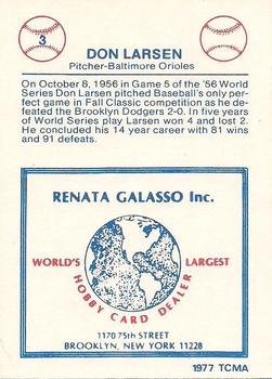 1977-84 Galasso Glossy Greats #3 Don Larsen Back