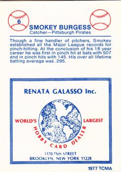 1977-84 Galasso Glossy Greats #6 Smoky Burgess Back