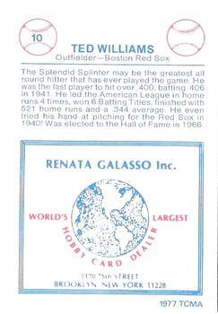 1977-84 Galasso Glossy Greats #10 Ted Williams Back