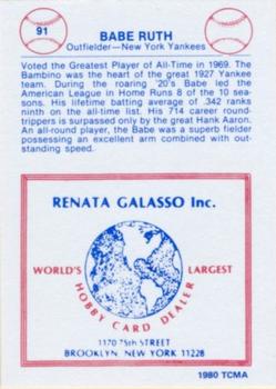 1977-84 Galasso Glossy Greats #91 Babe Ruth Back