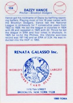 1977-84 Galasso Glossy Greats #104 Dazzy Vance Back
