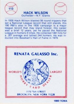 1977-84 Galasso Glossy Greats #113 Hack Wilson Back