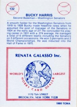 1977-84 Galasso Glossy Greats #132 Bucky Harris Back
