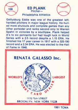 1977-84 Galasso Glossy Greats #156 Eddie Plank Back