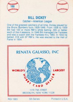 1977-84 Galasso Glossy Greats #188 Bill Dickey Back