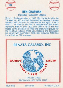 1977-84 Galasso Glossy Greats #197 Ben Chapman Back