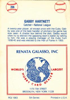 1977-84 Galasso Glossy Greats #206 Gabby Hartnett Back