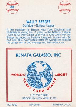 1977-84 Galasso Glossy Greats #220 Wally Berger Back